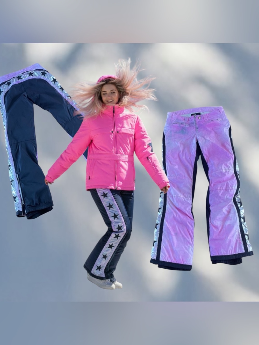 Jet Set Starred Ski Pants, Black, Size 3  Custom💕💕Tie Dyed Hot Pink